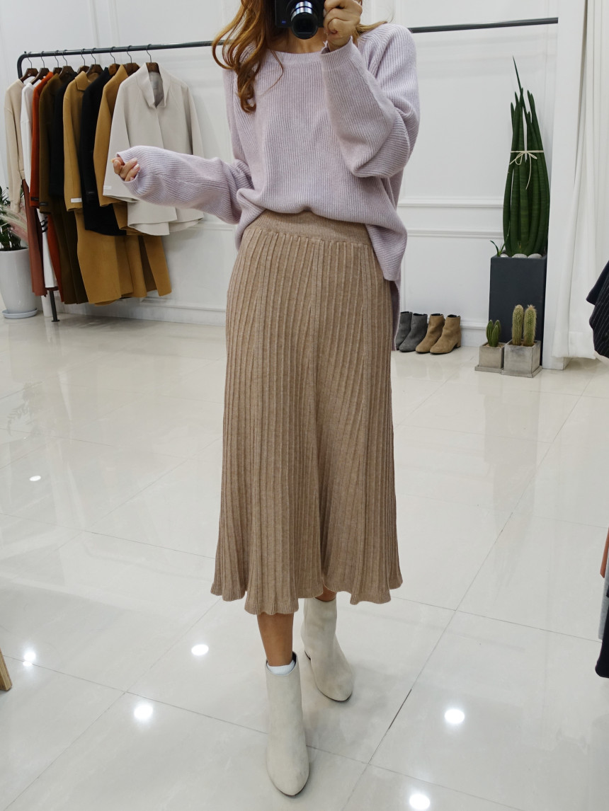 Knit cut A-line long skirt 2col Winter feminine ba