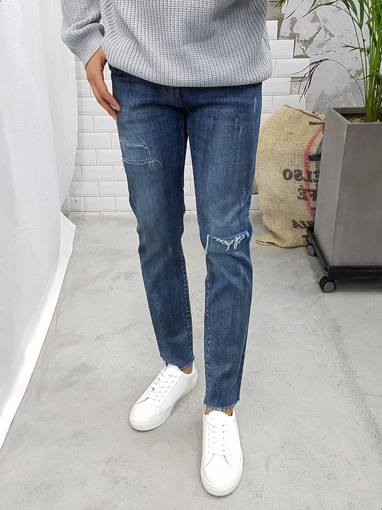 Korea Jeans Pants Men's Latex Hem Cut Jeans Jea