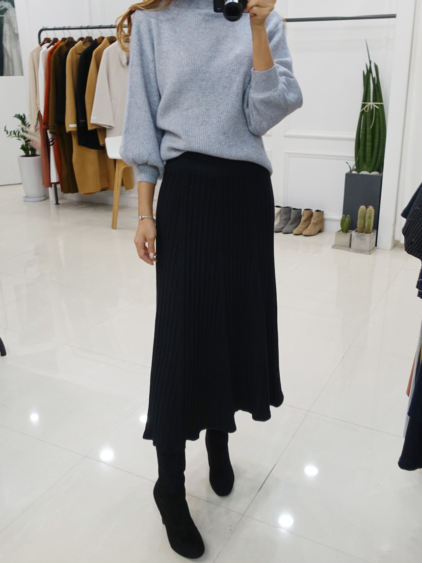 Knit cut A-line long skirt 2col Winter feminine ba