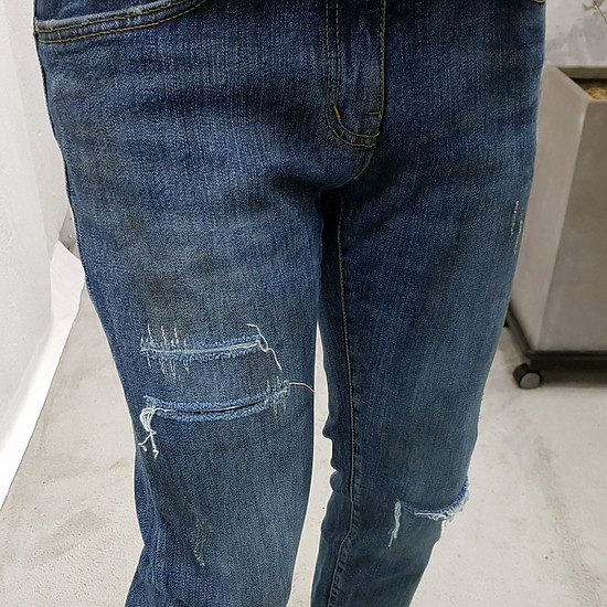 Korea Jeans Pants Men's Latex Hem Cut Jeans Jea