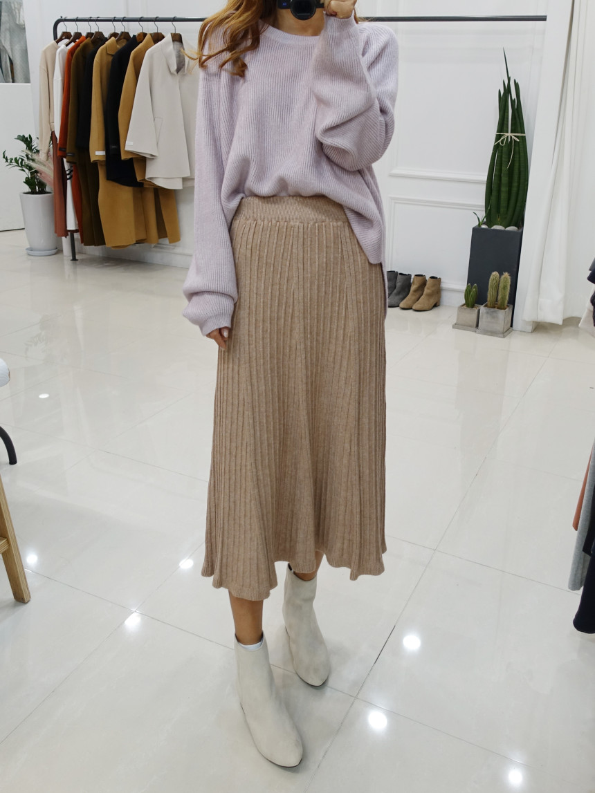 Knit cut A-line long skirt 2col Winter feminine ba