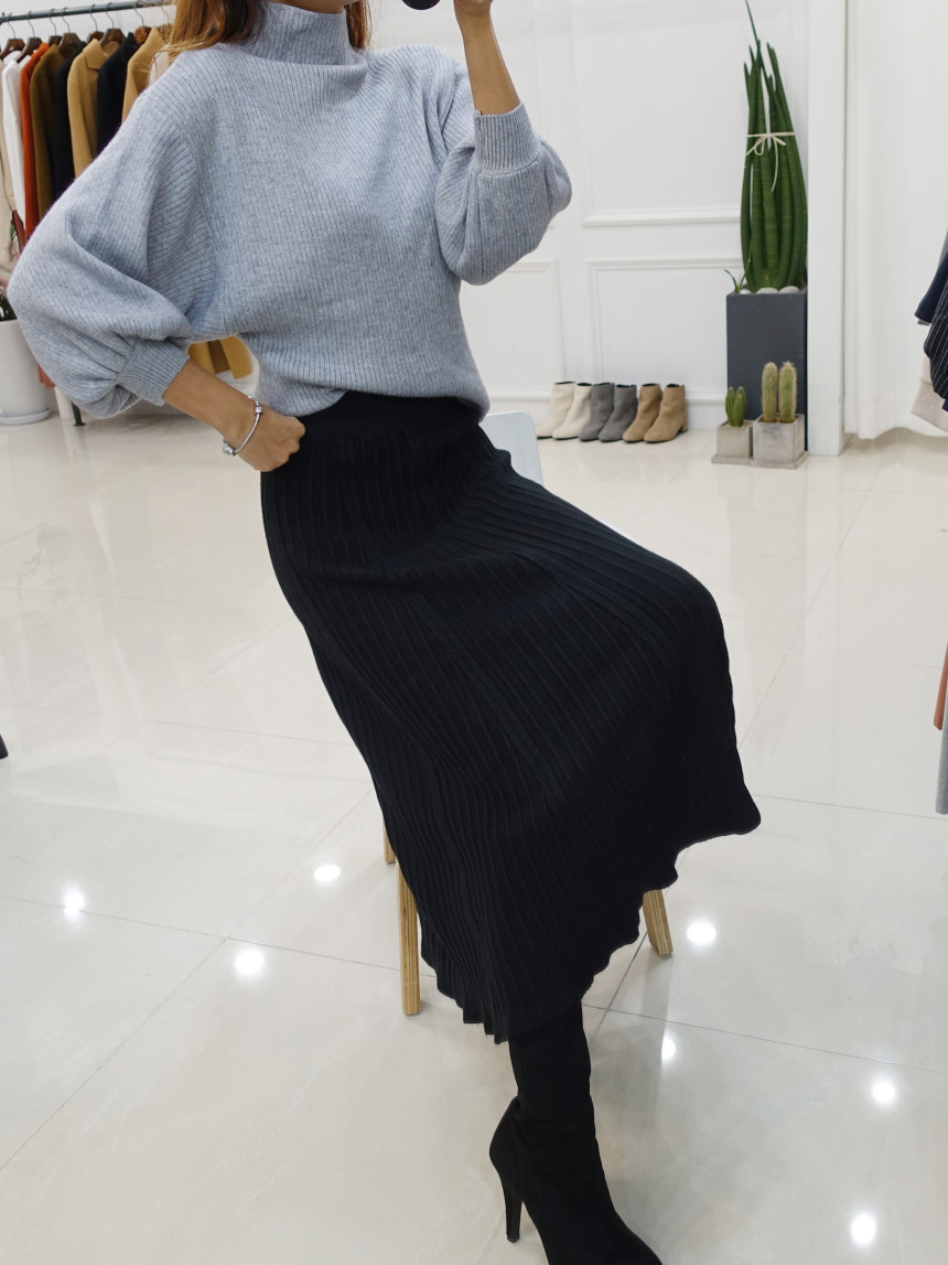 Knit cut A-line long skirt 2col Winter feminine ba