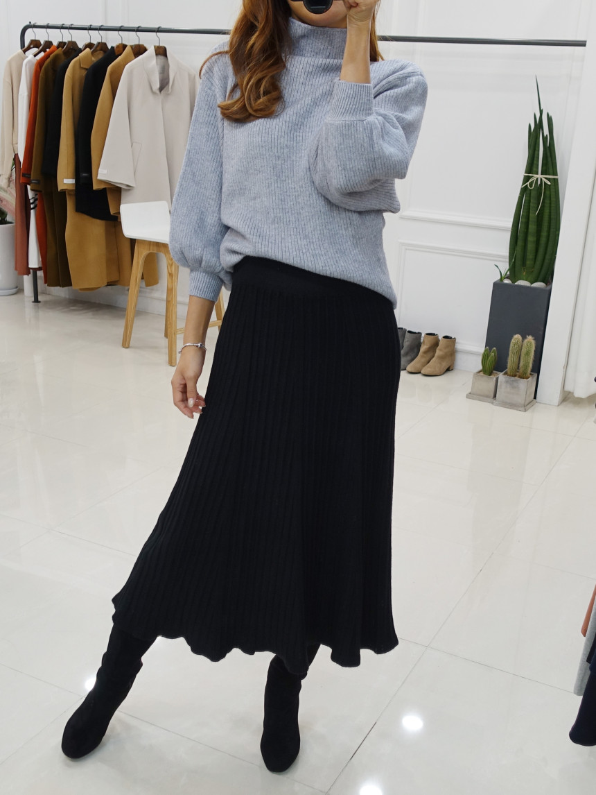 Knit cut A-line long skirt 2col Winter feminine ba