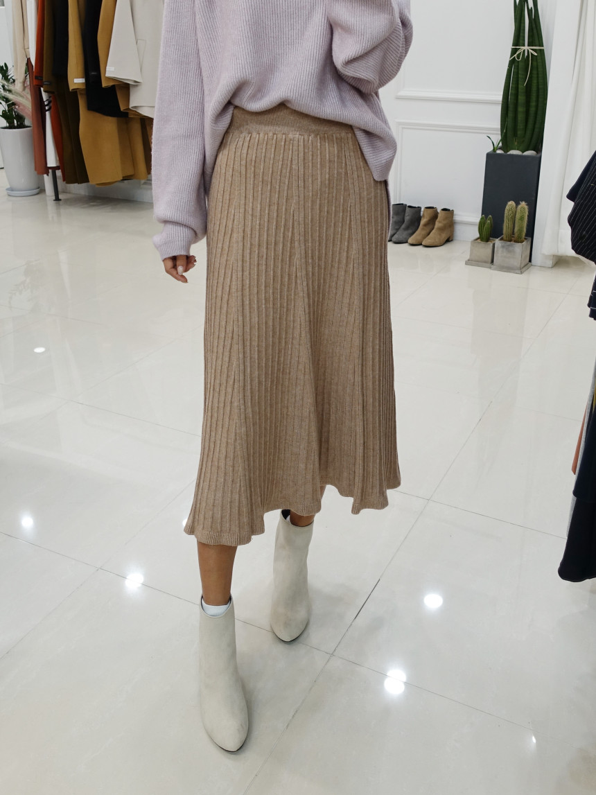 Knit cut A-line long skirt 2col Winter feminine ba