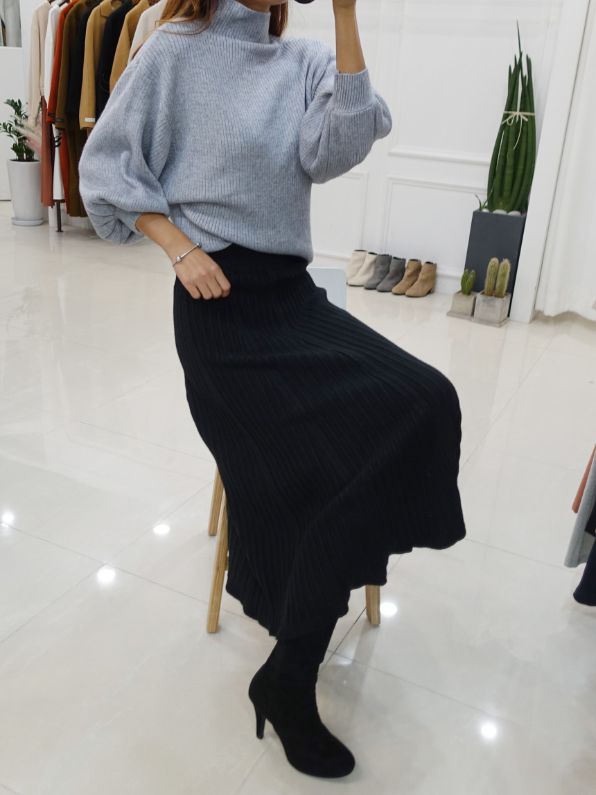 Knit cut A-line long skirt 2col Winter feminine ba