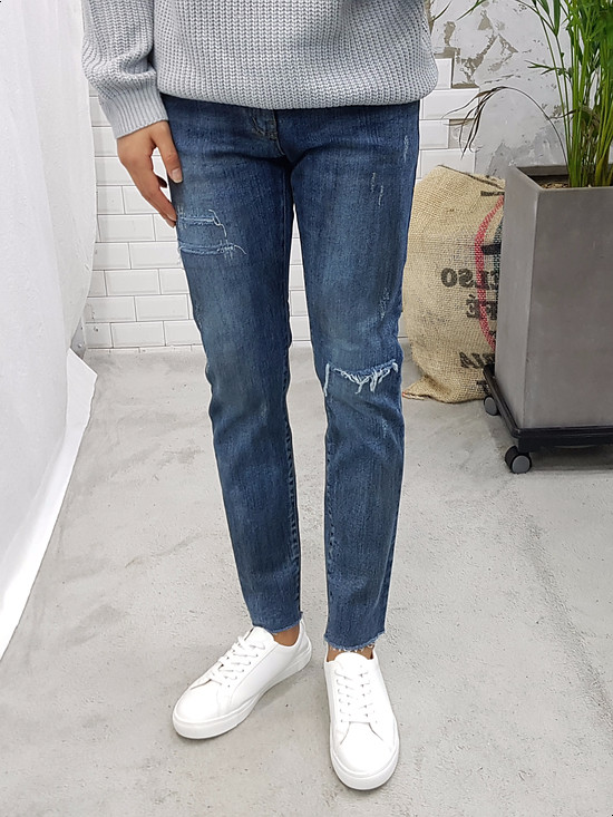 Korea Jeans Pants Men's Latex Hem Cut Jeans Jea