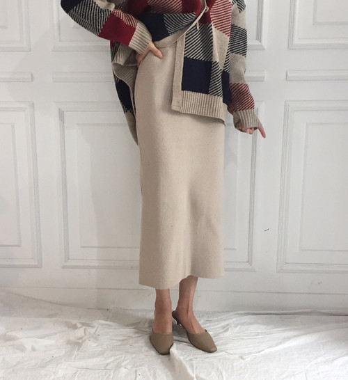 Knit long skirt 3color Feminine Modern Sick Slim F