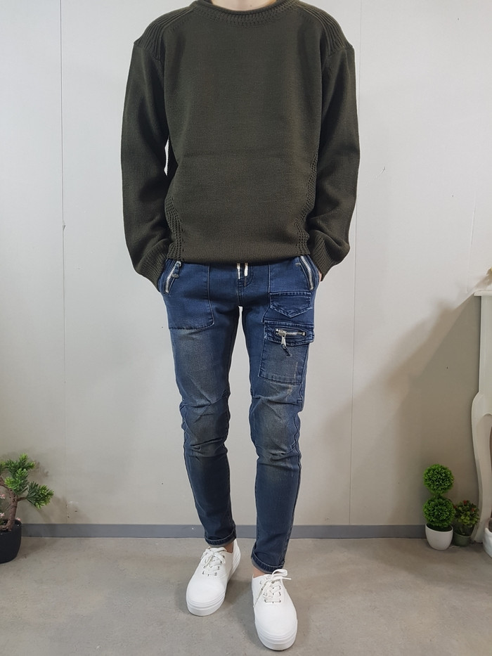 Korea Jeans Pants Men's 10 front zipper cargo j