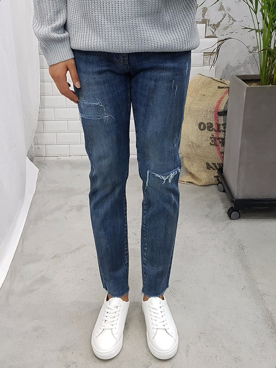 Korea Jeans Pants Men's Latex Hem Cut Jeans Jea