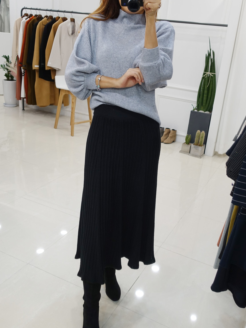 Knit cut A-line long skirt 2col Winter feminine ba