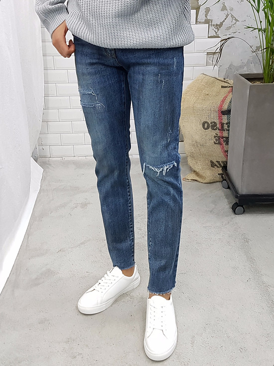 Korea Jeans Pants Men's Latex Hem Cut Jeans Jea
