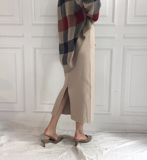 Knit long skirt 3color Feminine Modern Sick Slim F