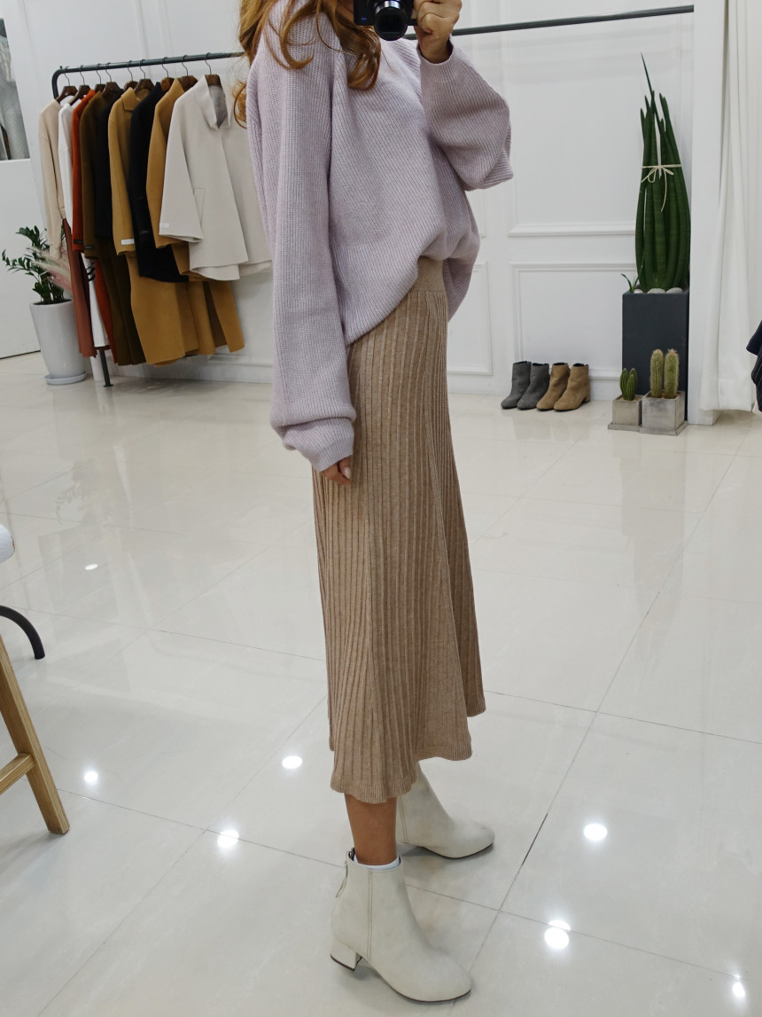 Knit cut A-line long skirt 2col Winter feminine ba