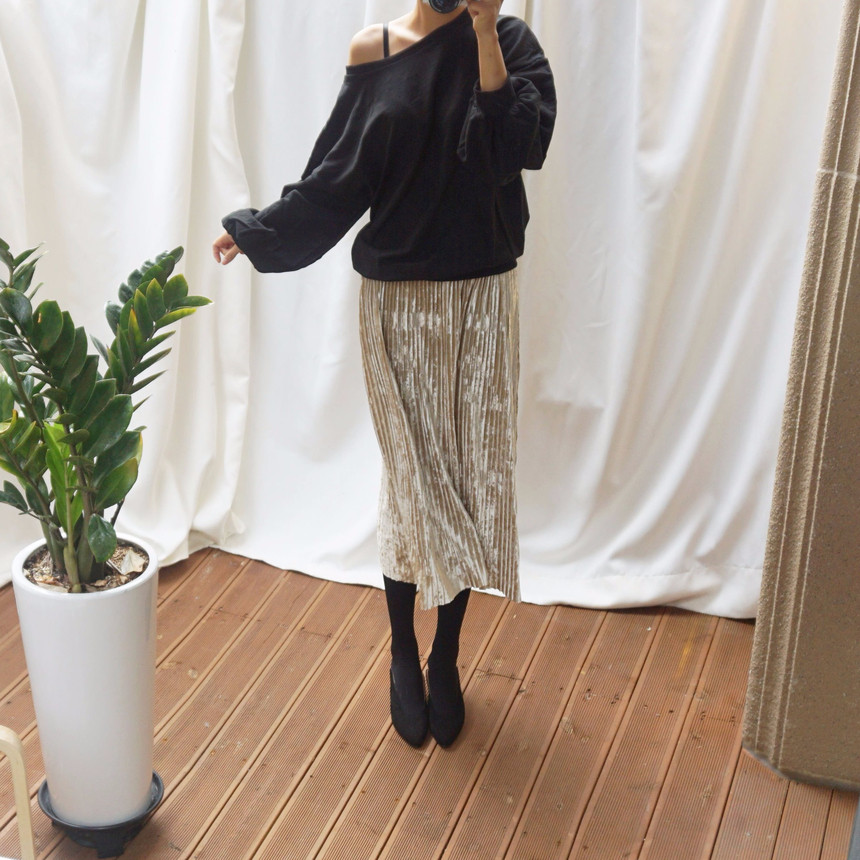 Dancing Gold Velvet Pearl Pleated Pleated Bending 