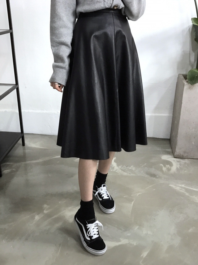 Leather flare Long skirt Autumn girl Frill Leja Hi