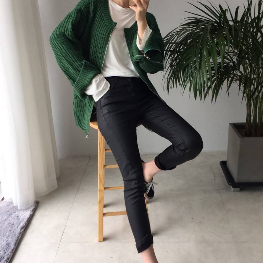 Korea Jeans Pants Coated Jean High West Autumn Mat