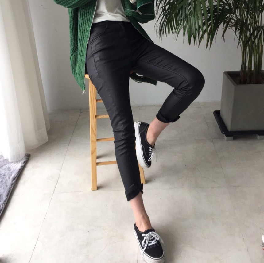 Korea Jeans Pants Coated Jean High West Autumn Mat