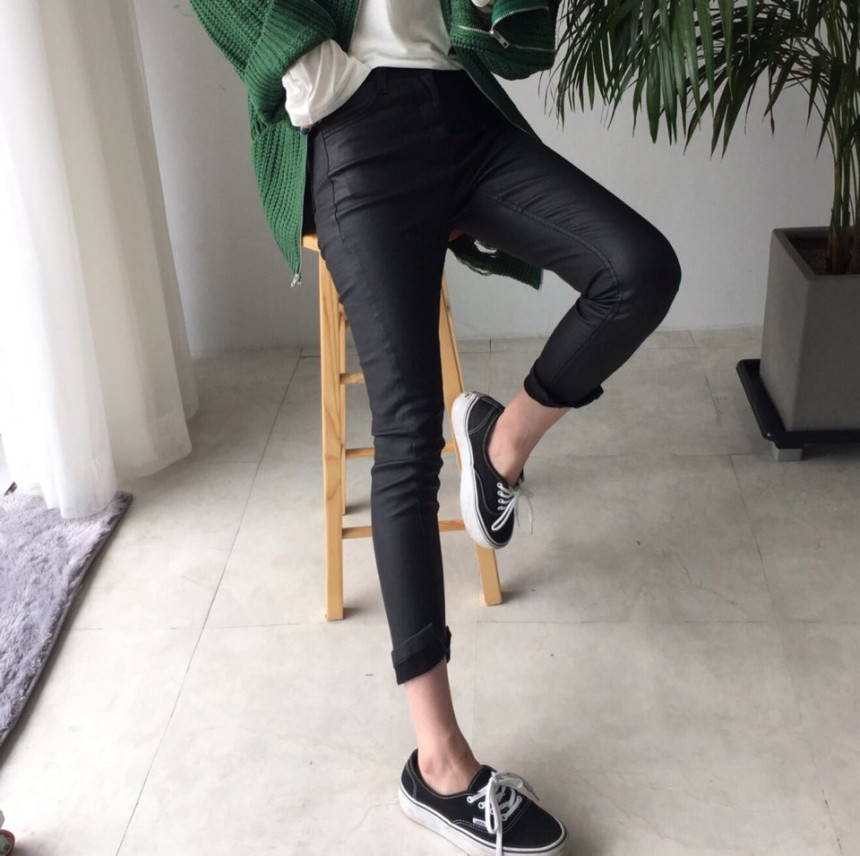 Korea Jeans Pants Coated Jean High West Autumn Mat