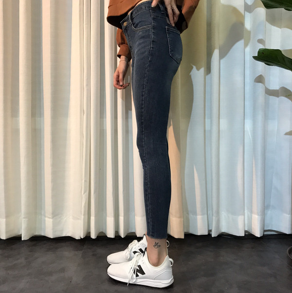Korea Jeans Pants 쫀쫀 Hem Cutting Skinny Jeans Fit 