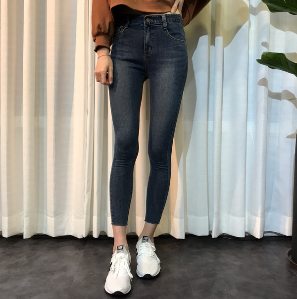 Korea Jeans Pants 쫀쫀 Hem Cutting Skinny Jeans Fit 
