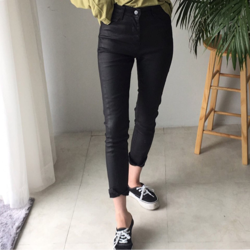Korea Jeans Pants Coated Jean High West Autumn Mat