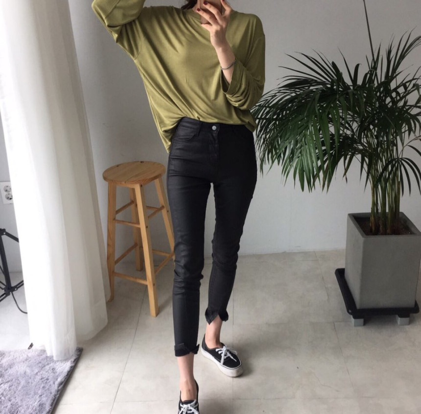 Korea Jeans Pants Coated Jean High West Autumn Mat