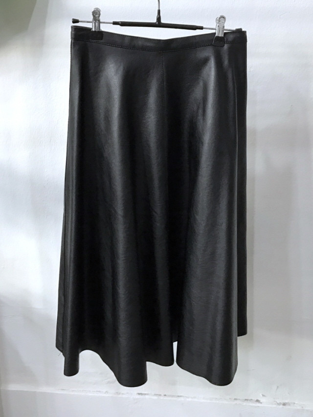 Leather flare Long skirt Autumn girl Frill Leja Hi