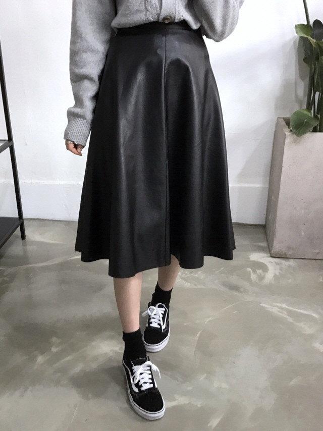 Leather flare Long skirt Autumn girl Frill Leja Hi