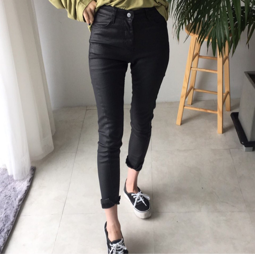 Korea Jeans Pants Coated Jean High West Autumn Mat