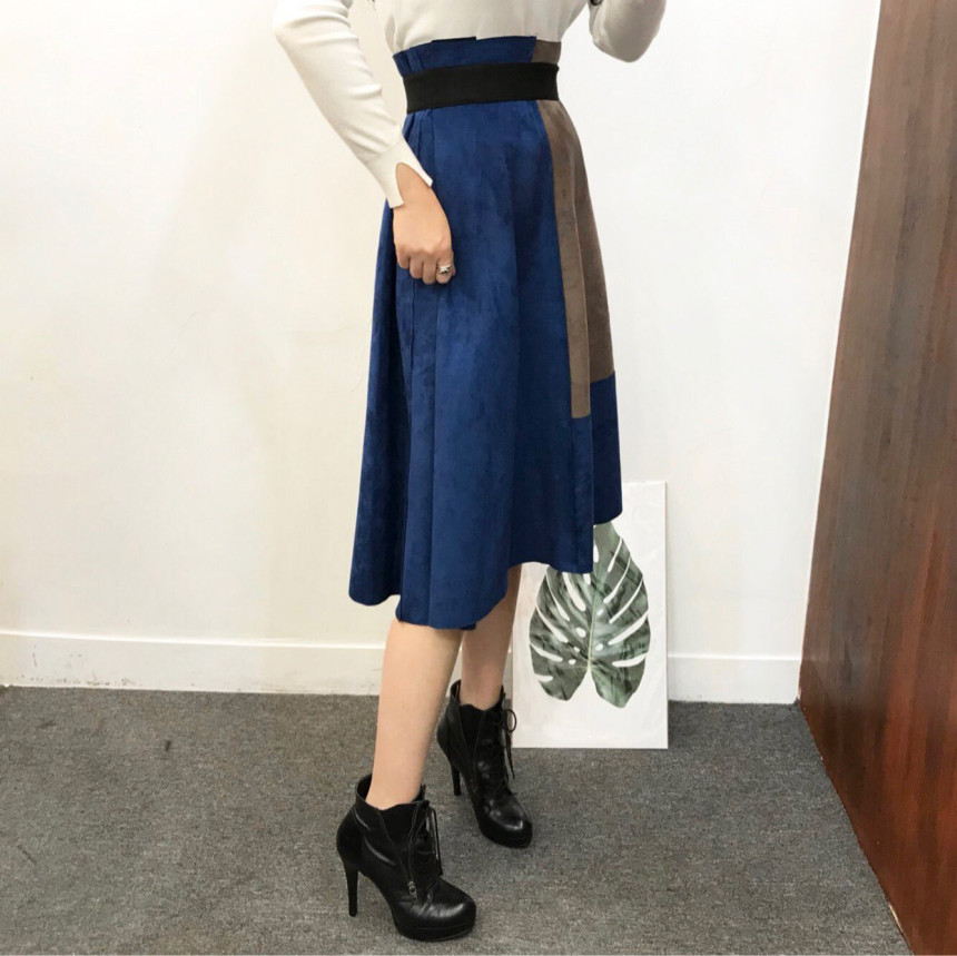 Suede color long skirt banding autumn coordination