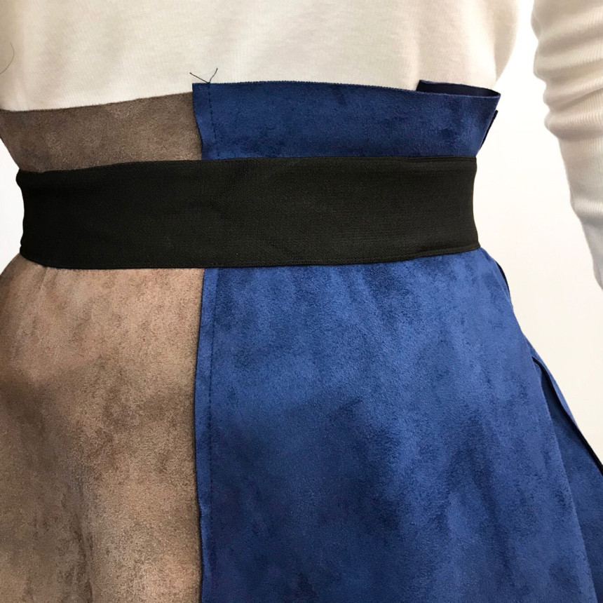 Suede color long skirt banding autumn coordination