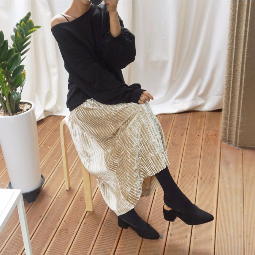 Dancing Gold Velvet Pearl Pleated Pleated Bending 