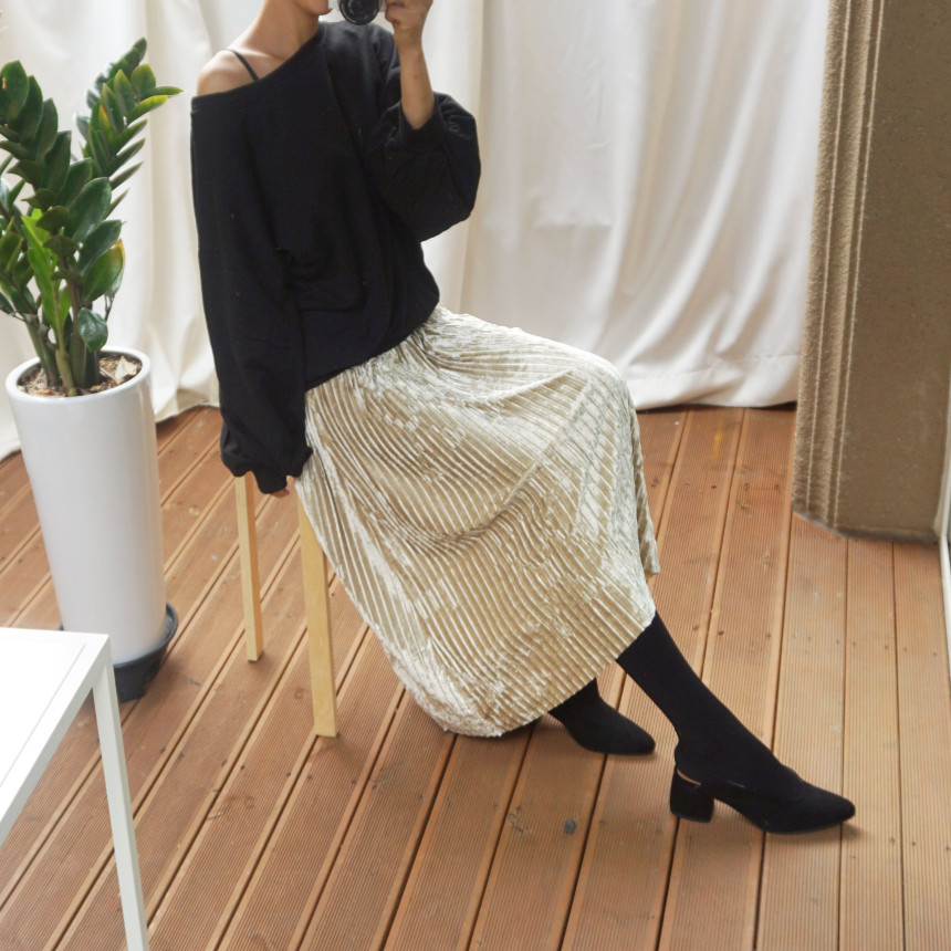 Dancing Gold Velvet Pearl Pleated Pleated Bending 