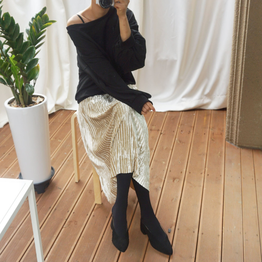 Dancing Gold Velvet Pearl Pleated Pleated Bending 