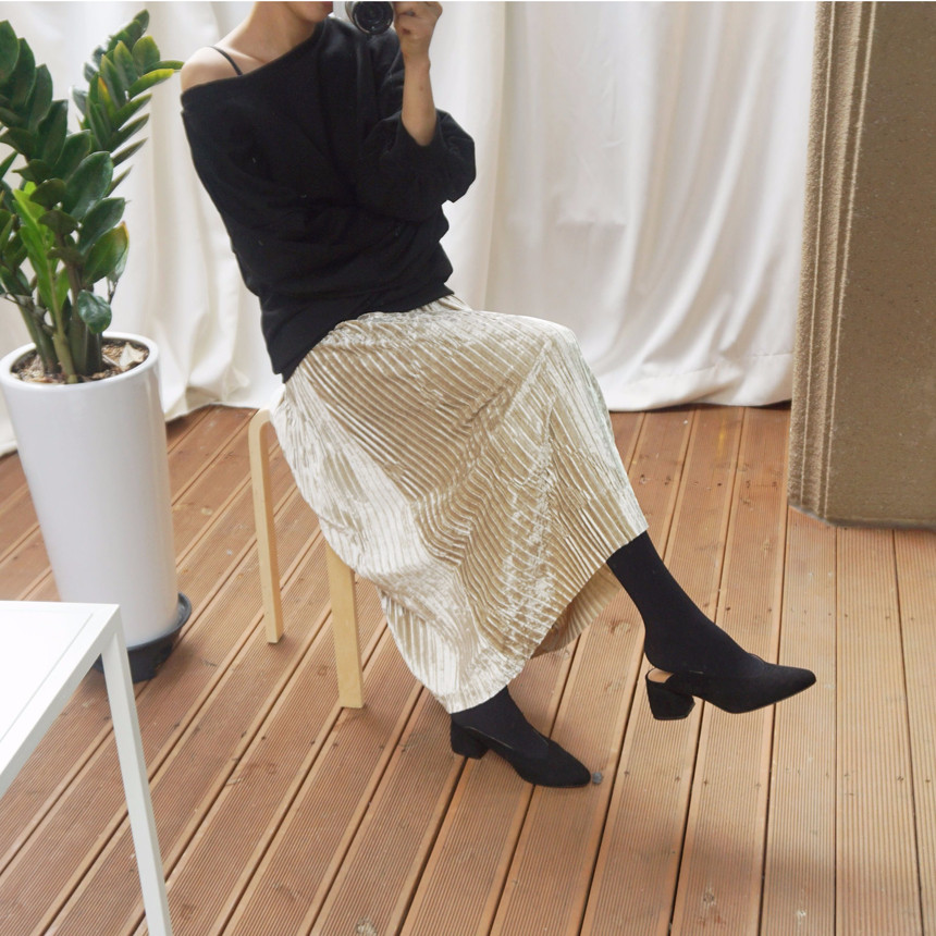 Dancing Gold Velvet Pearl Pleated Pleated Bending 