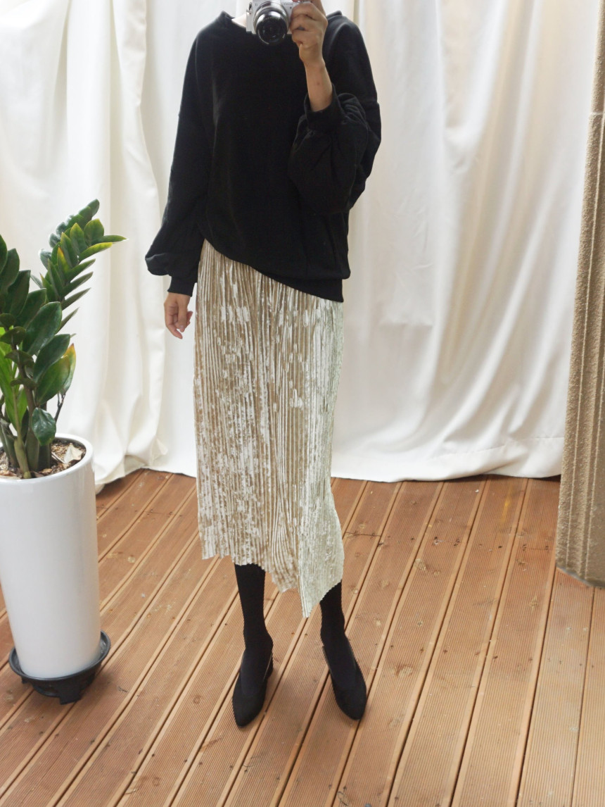 Dancing Gold Velvet Pearl Pleated Pleated Bending 