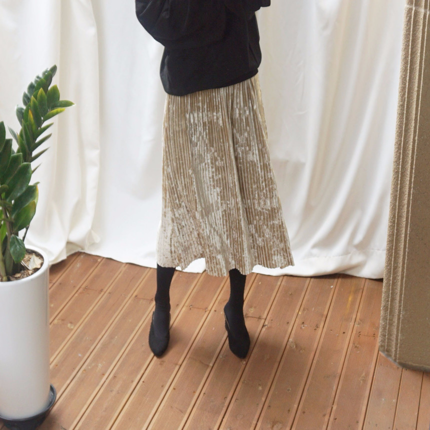 Dancing Gold Velvet Pearl Pleated Pleated Bending 