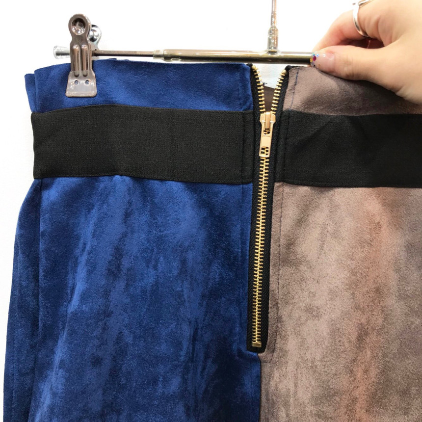 Suede color long skirt banding autumn coordination