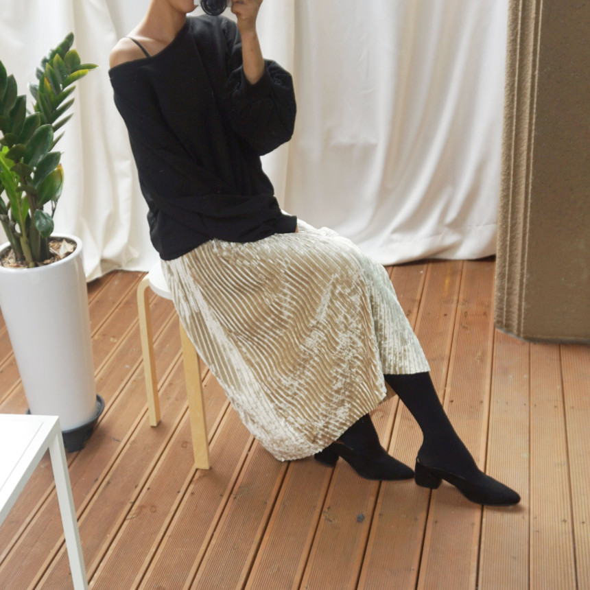 Dancing Gold Velvet Pearl Pleated Pleated Bending 