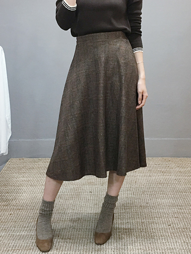 Wool flare check long skirt Autumn 20 women's c