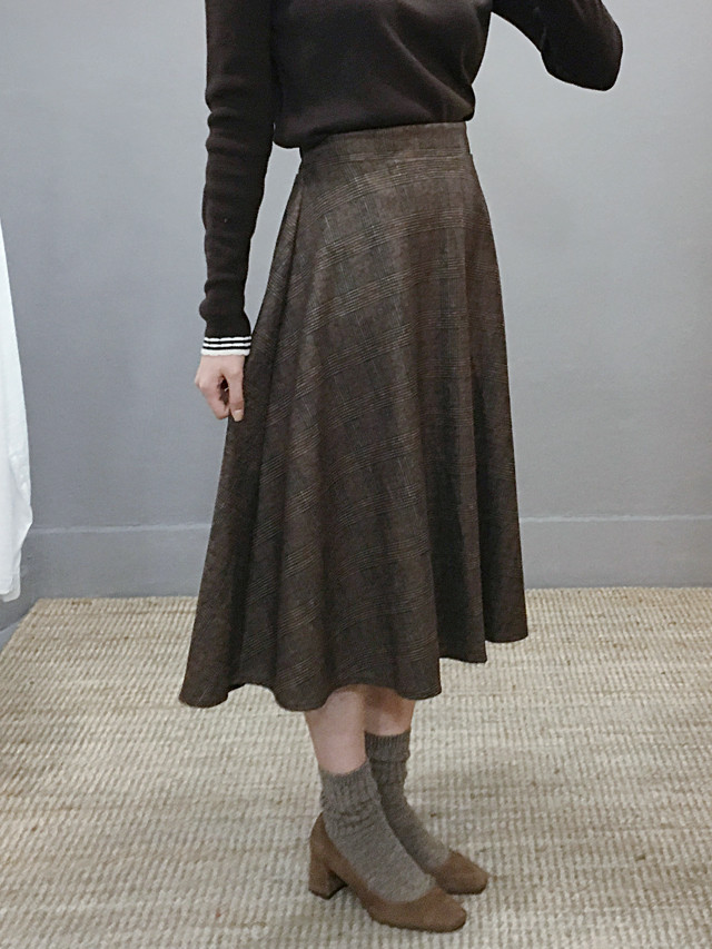 Wool flare check long skirt Autumn 20 women's c
