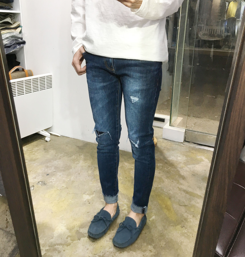 Korea Jeans Pants Span Damage Modem Crop Jeans Man
