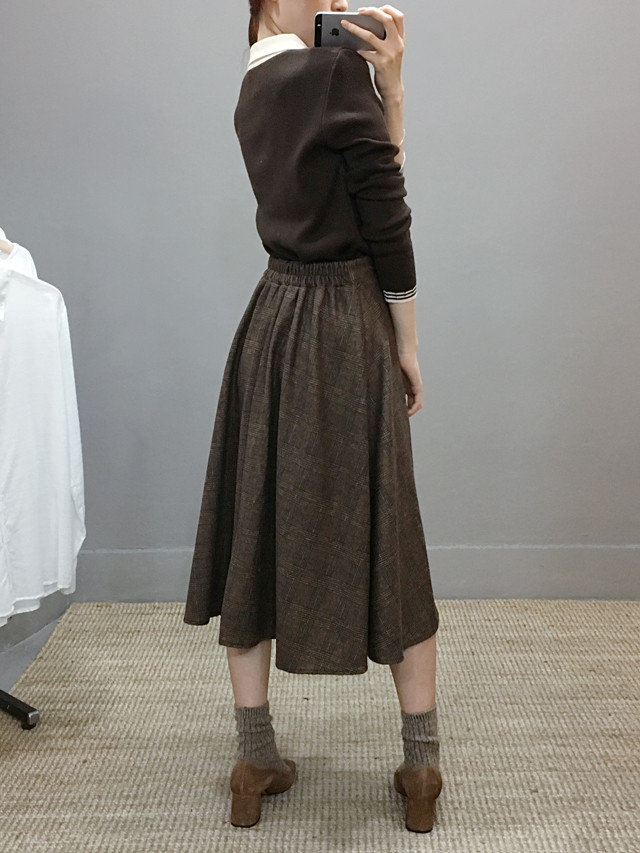 Wool flare check long skirt Autumn 20 women's c