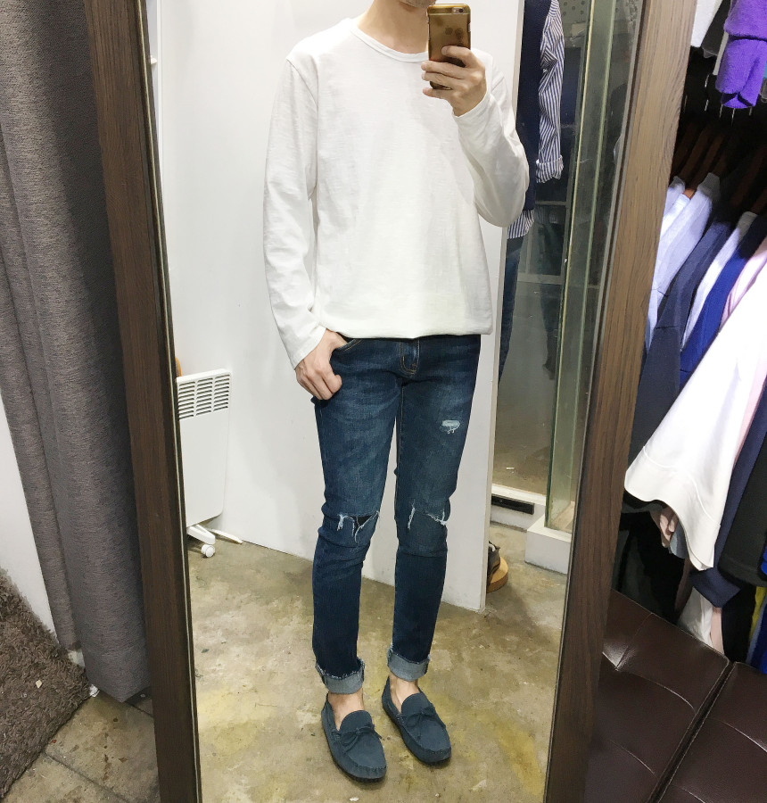 Korea Jeans Pants Span Damage Modem Crop Jeans Man