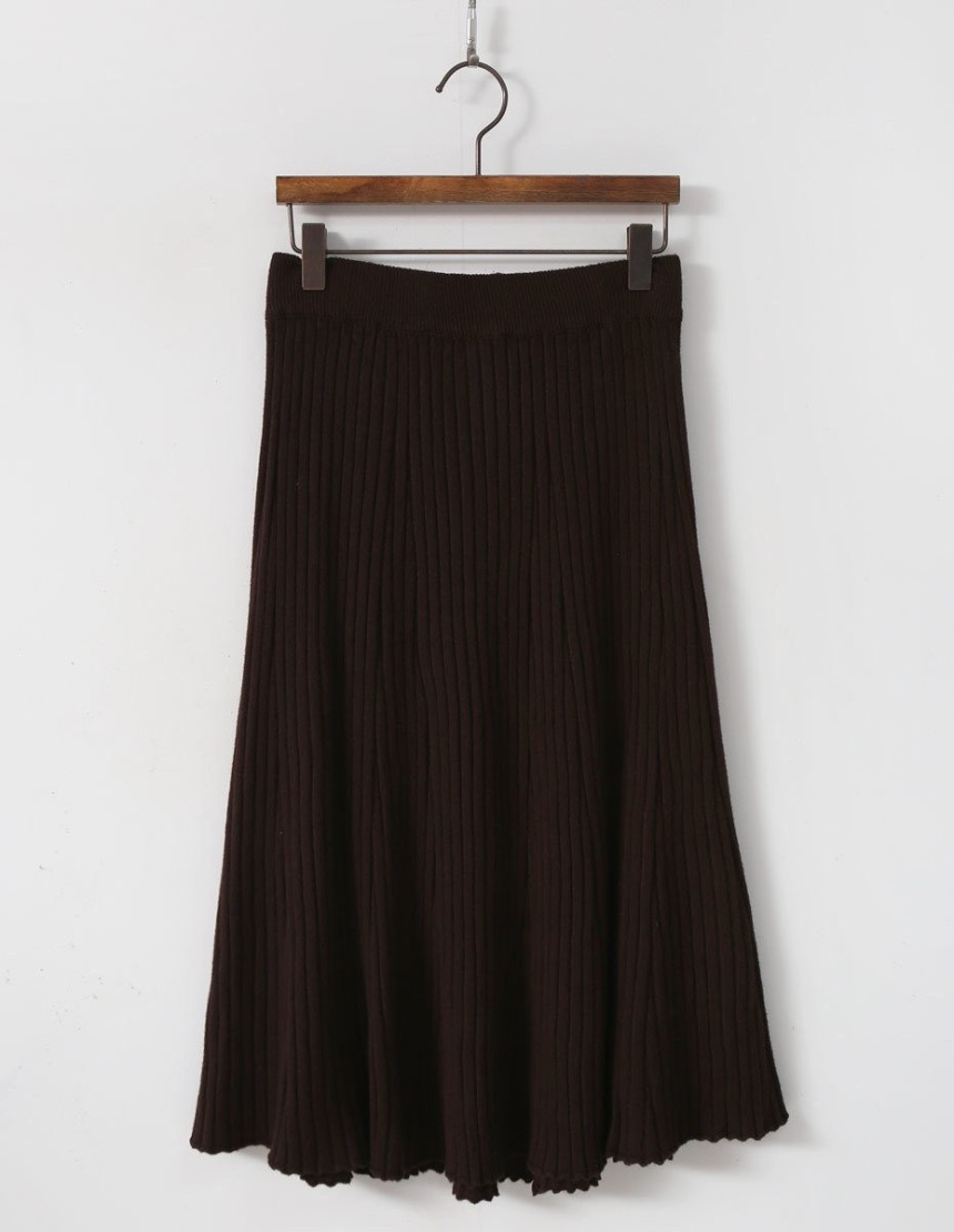 Wrinkled knit wool flared skirt 4COLOR Women Bendi
