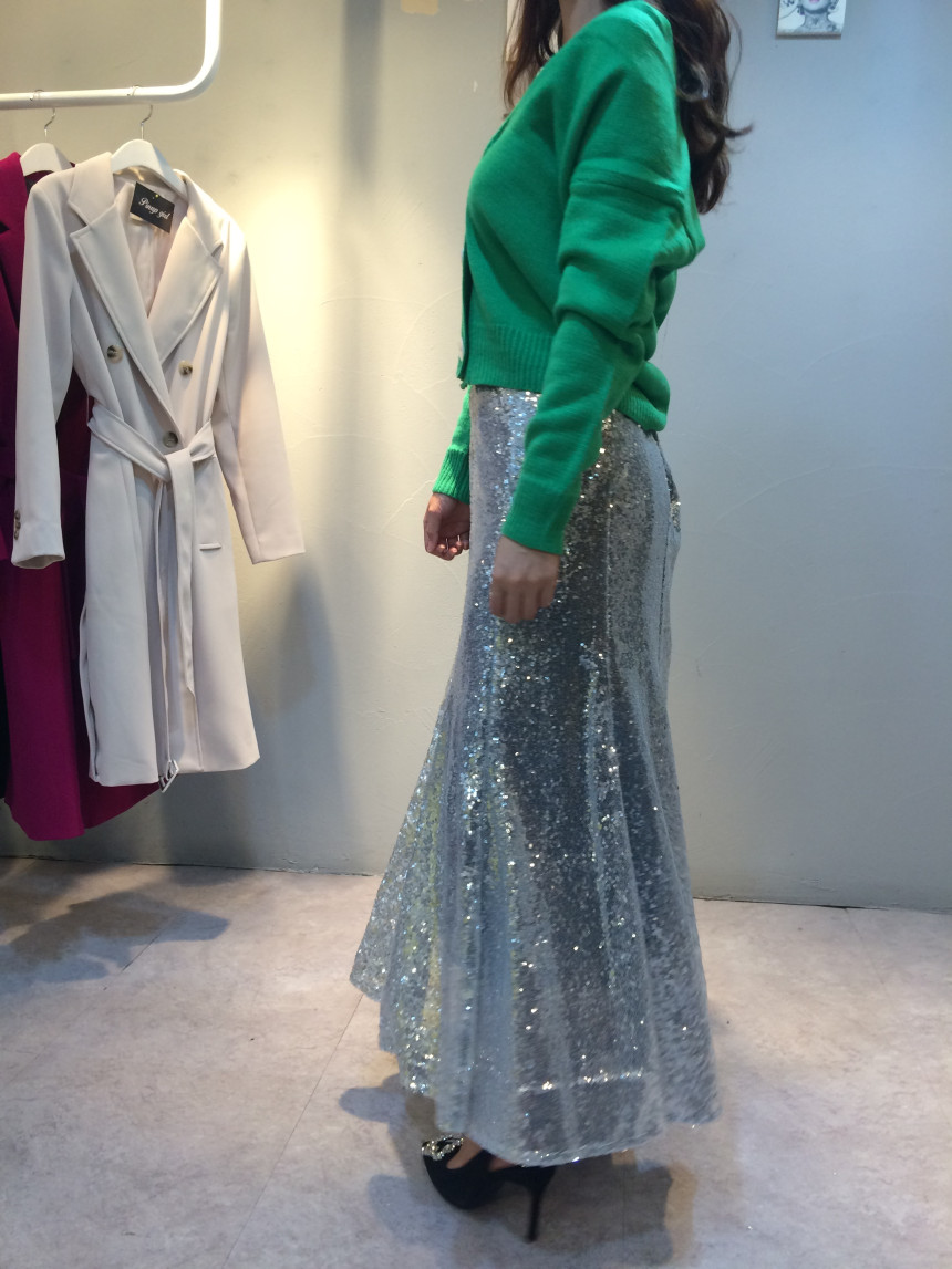 Spangled Long Skirt Mermaid Silver Metal Party Gli