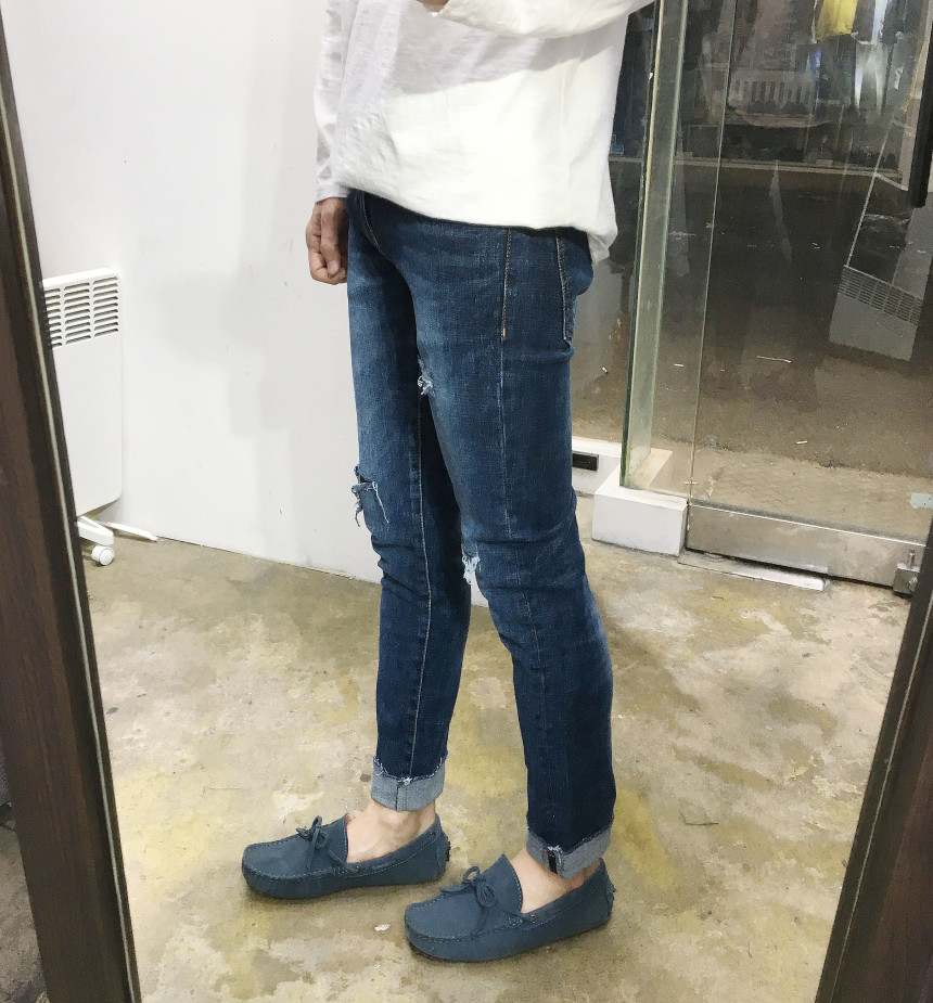 Korea Jeans Pants Span Damage Modem Crop Jeans Man