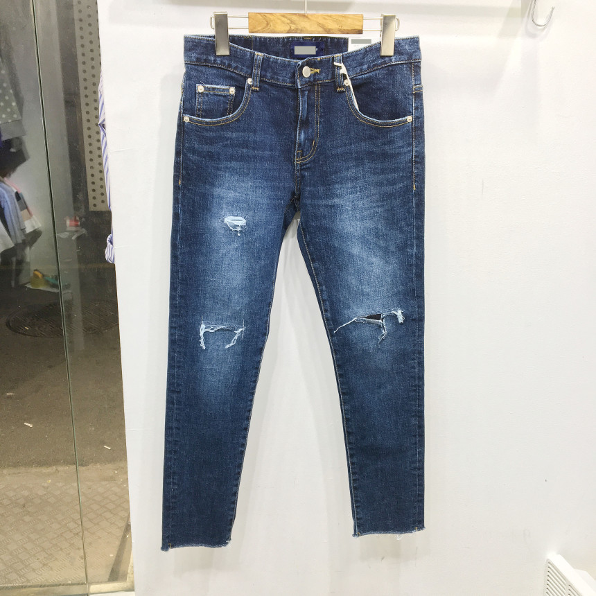 Korea Jeans Pants Span Damage Modem Crop Jeans Man