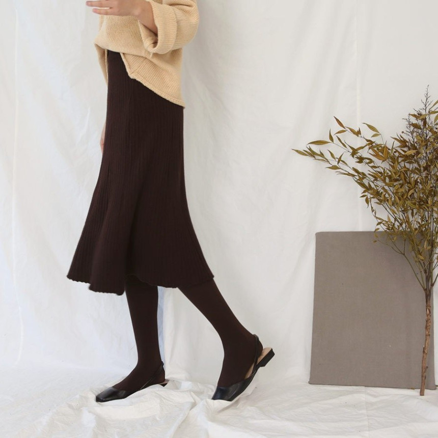 Wrinkled knit wool flared skirt 4COLOR Women Bendi