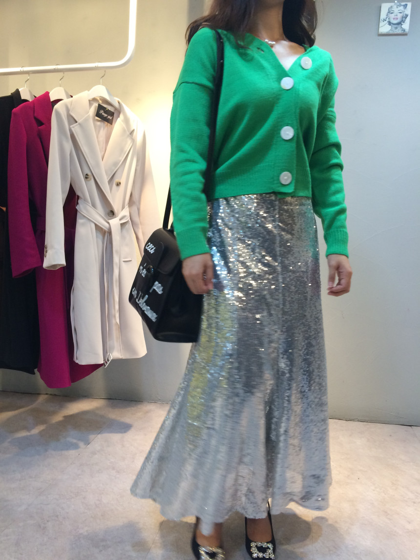 Spangled Long Skirt Mermaid Silver Metal Party Gli